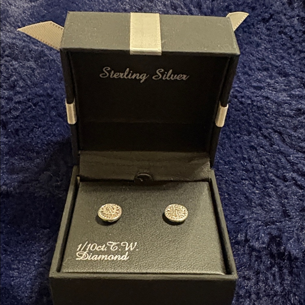 Sterling Silver Diamond Stud Earrings - Picture 2 of 3